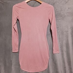 Windsor Pink/ Blush Fuax Suede Long Sleeve Bodycon Mini Dress Size XS
